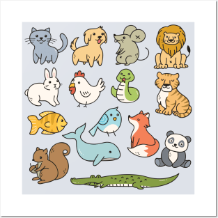 Cute Baby Animals Doodle Drawing Posters and Art